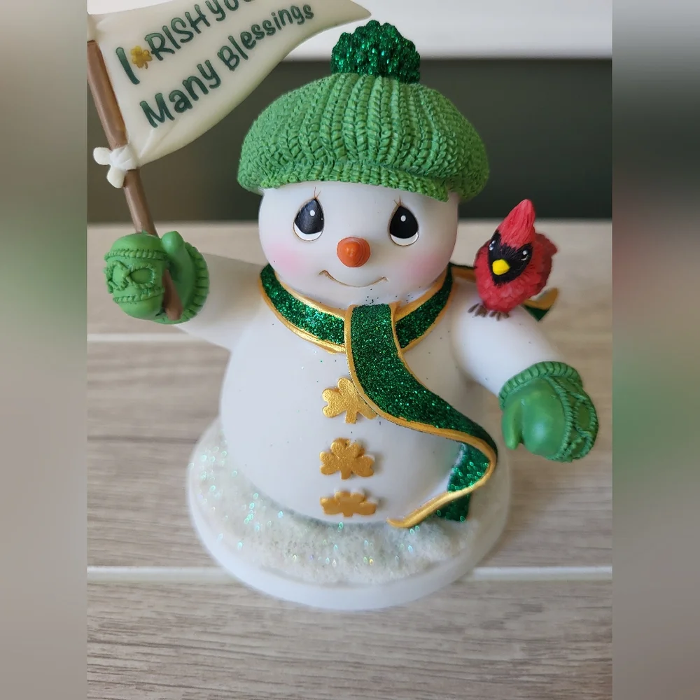 I-rish You Many Blessings Precious Moments Snowman Christmas Figurine‎ Decor